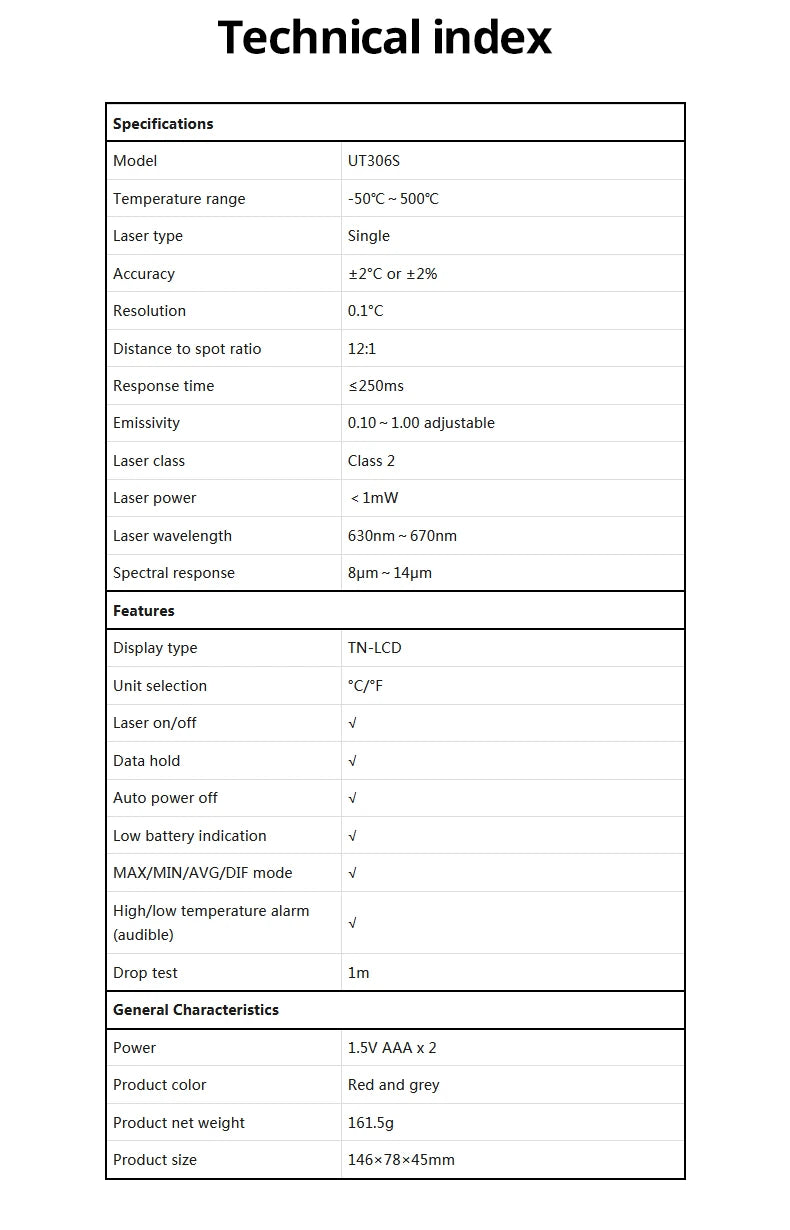 UNI-T UT306 Infrared Digital Thermometer