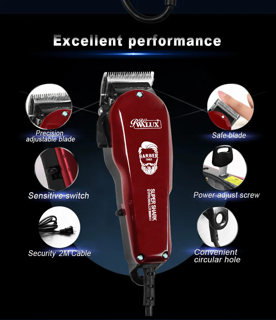 WALUX Professional Hair Clipper – 10W Powerful Trimmer with 8 Guard Combs