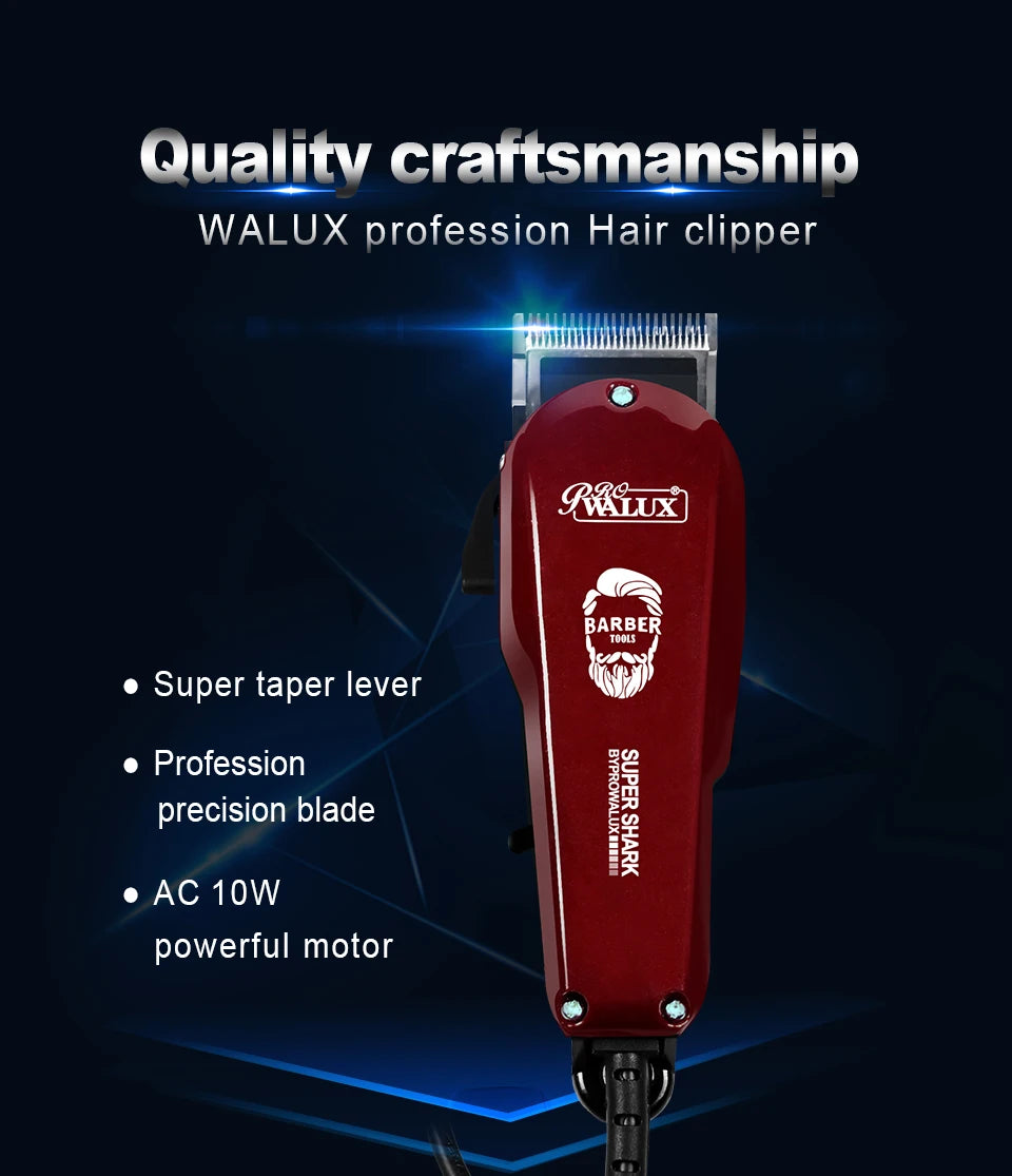 WALUX Professional Hair Clipper – 10W Powerful Trimmer with 8 Guard Combs