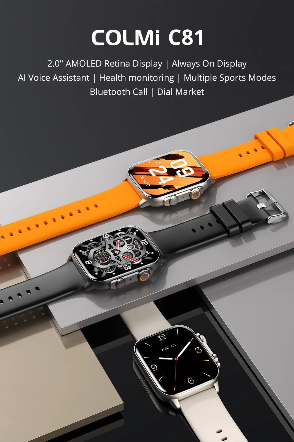 C81 Sports Smartwatch 2.0" AMOLED Bluetooth Call