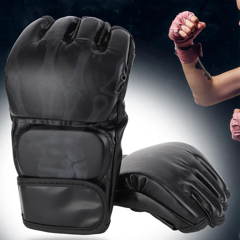 Grappling MMA Gloves – PU Leather Half Finger Boxing Gloves