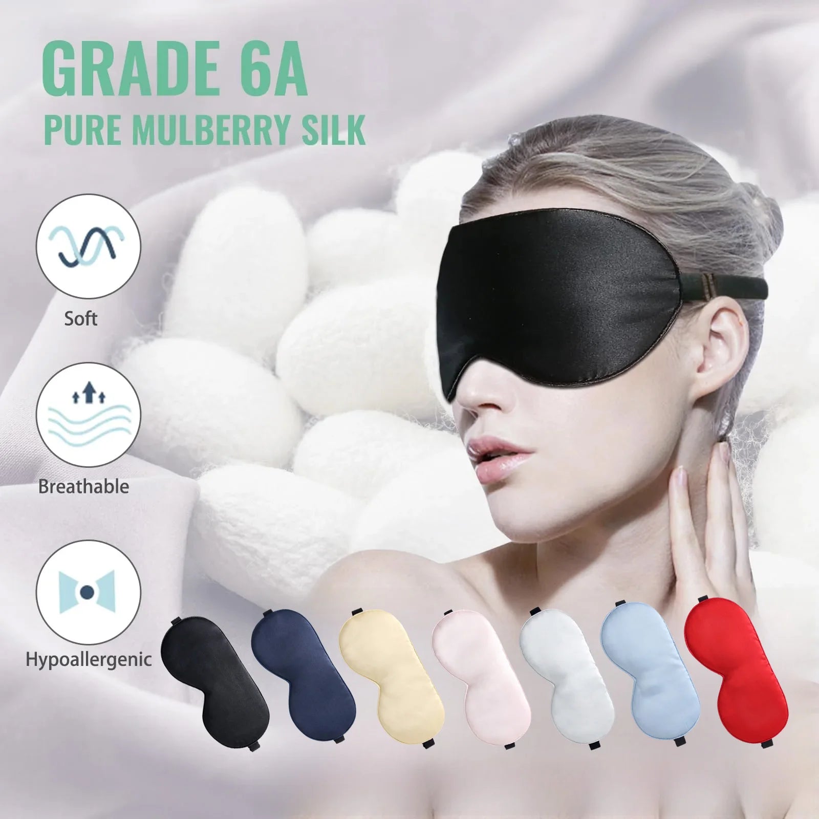 100% Pure Silk Sleep Mask Light Blockout