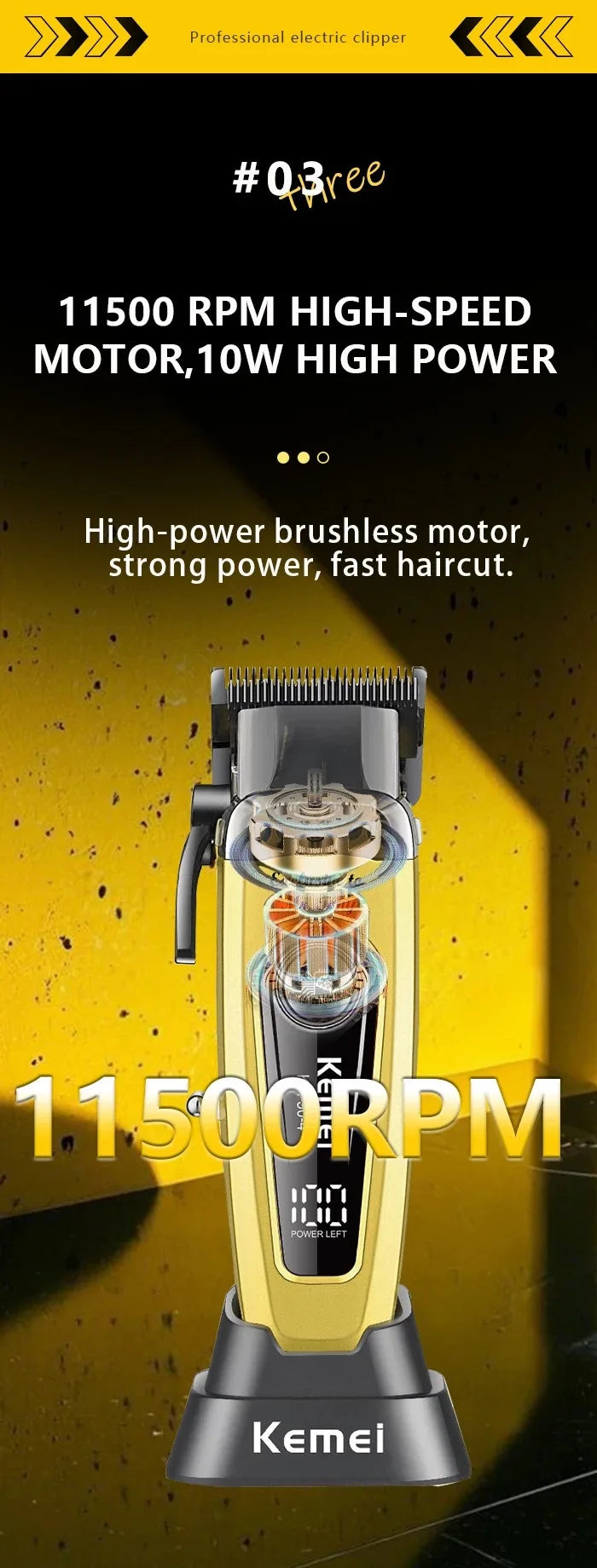 Kemei Pro Brushless Cordless Hair Clipper – 11,500 RPM