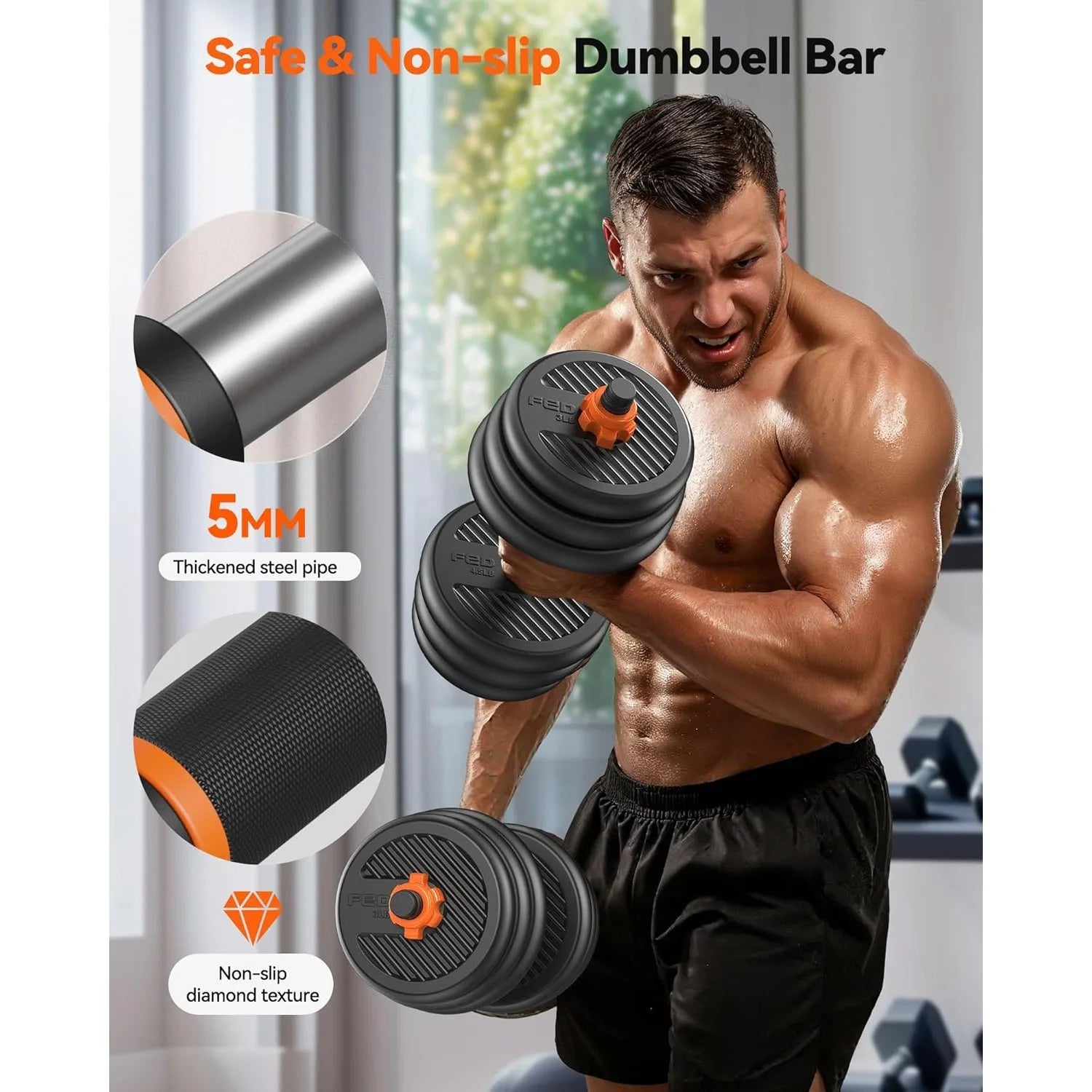 5-in-1 Adjustable Dumbbell Set & Barbell System