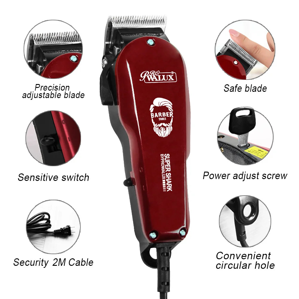 WALUX Professional Hair Clipper – 10W Powerful Trimmer with 8 Guard Combs