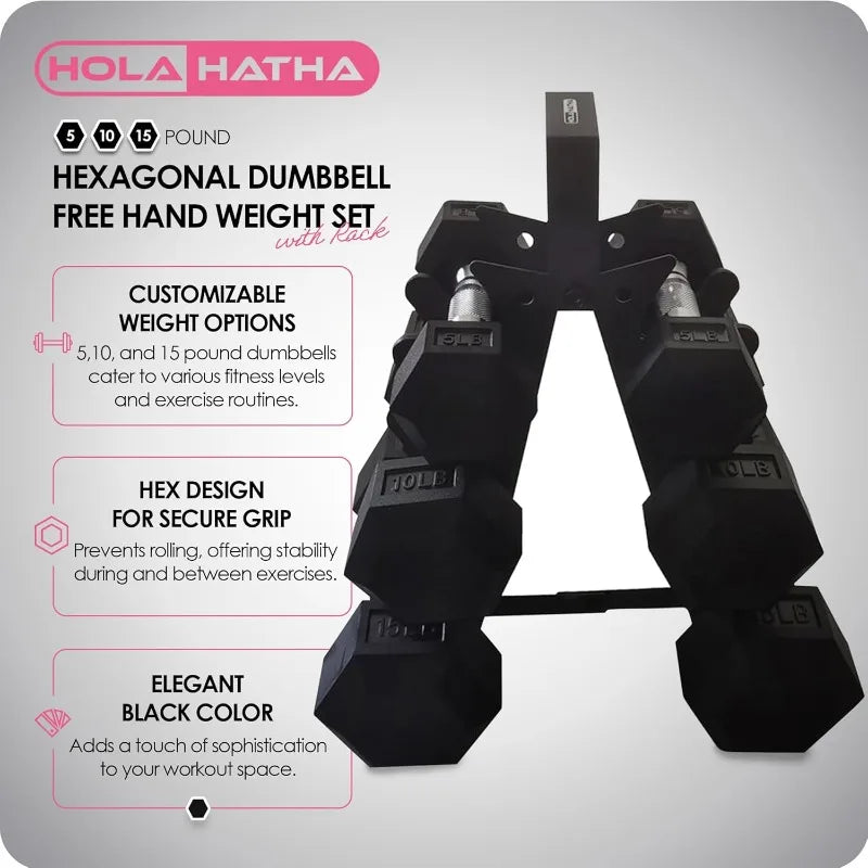 HolaHatha Hex Dumbbell Set with Rack