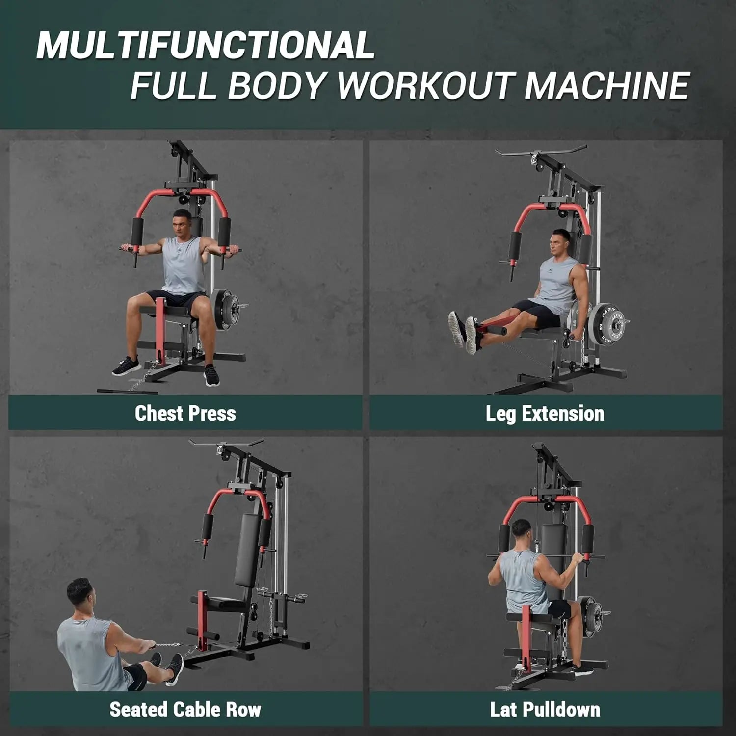 Home Gym Machine with Pulley System & Leg Press