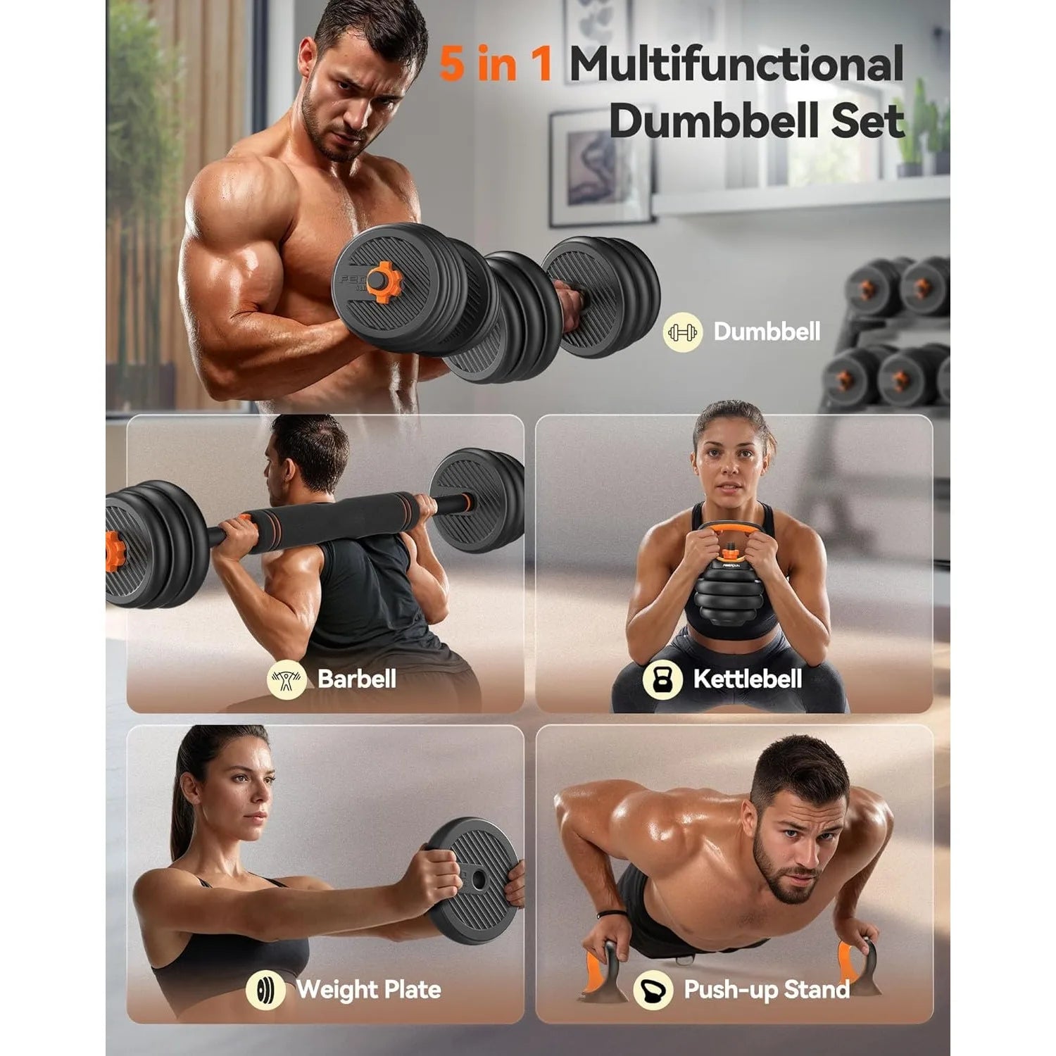 5-in-1 Adjustable Dumbbell Set & Barbell System