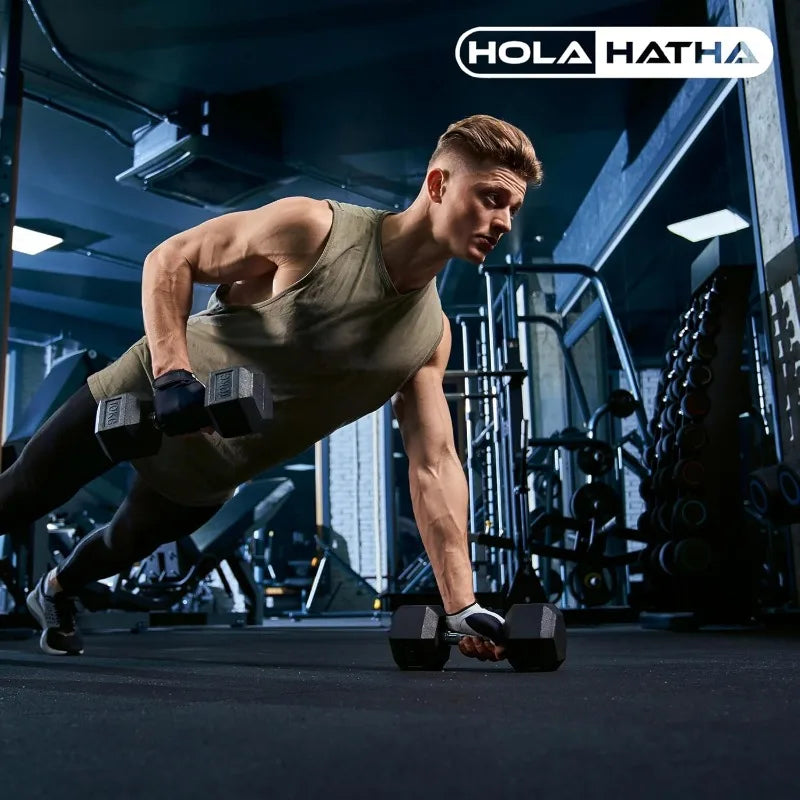 HolaHatha Hex Dumbbell Set with Rack