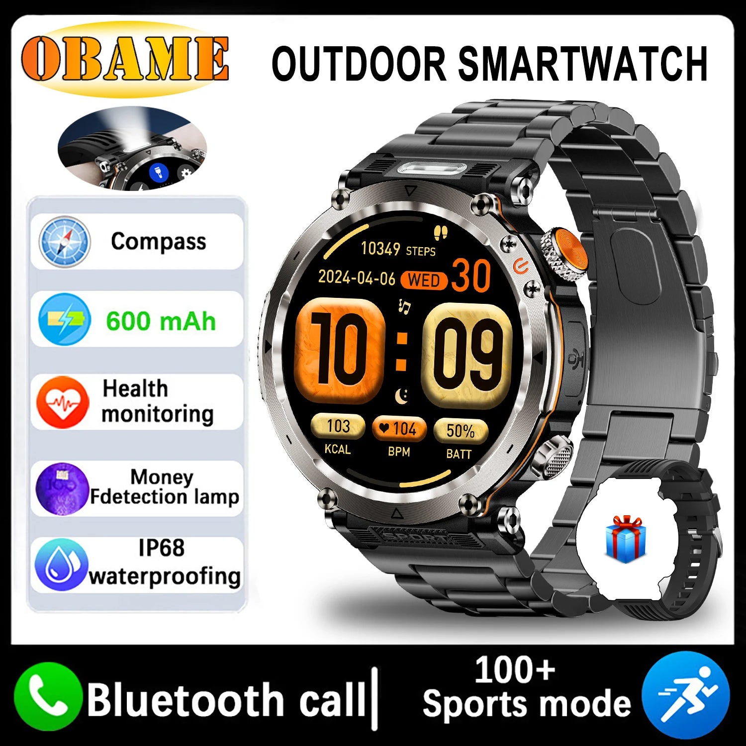5ATM Outdoor Smartwatch GPS Compass 600mAh