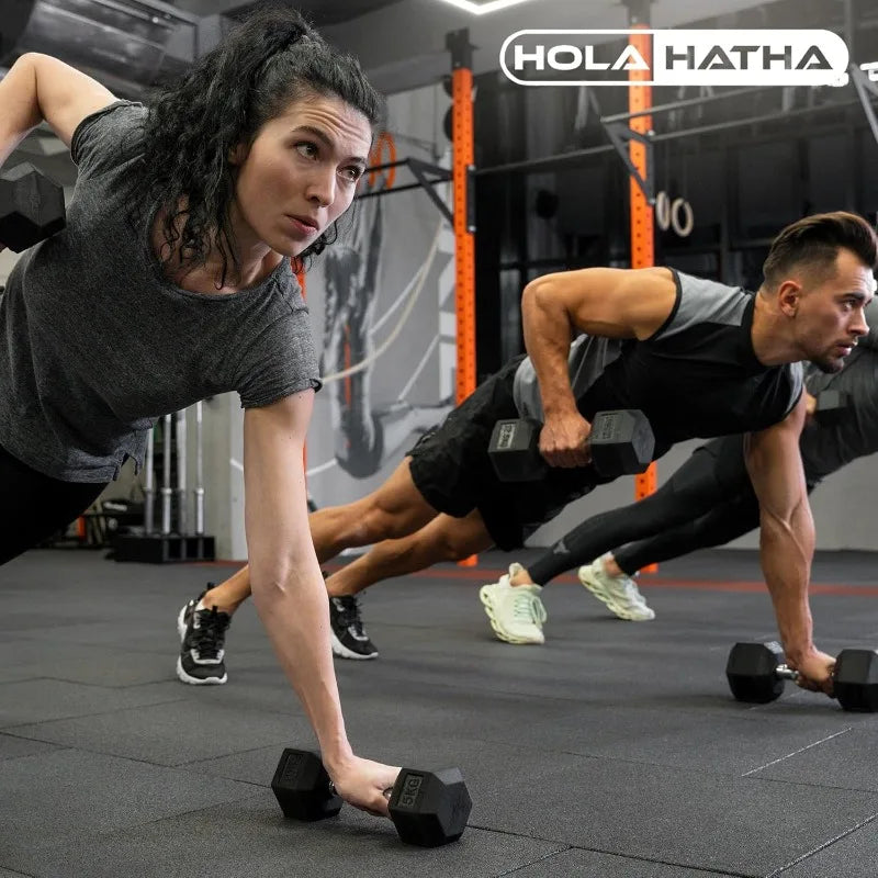 HolaHatha Hex Dumbbell Set with Rack