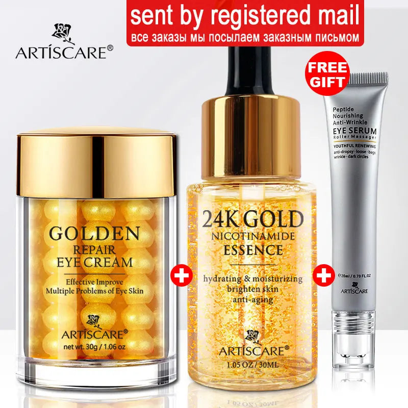 ARTISCARE 24K Gold Serum Set – 3pcs Hydrating & Eye Care Kit