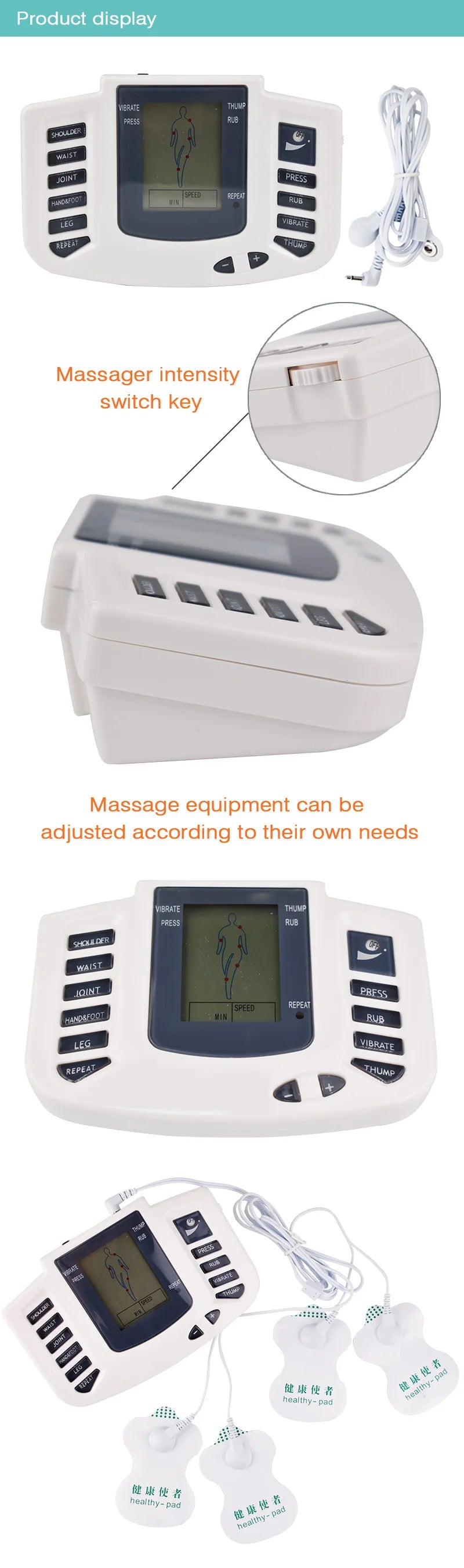 EMS & TENS 16-Pad Massage Machine – 10-Level Acupuncture Therapy Device