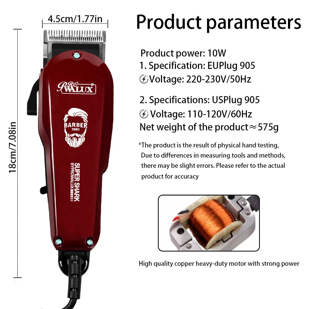 WALUX Professional Hair Clipper – 10W Powerful Trimmer with 8 Guard Combs