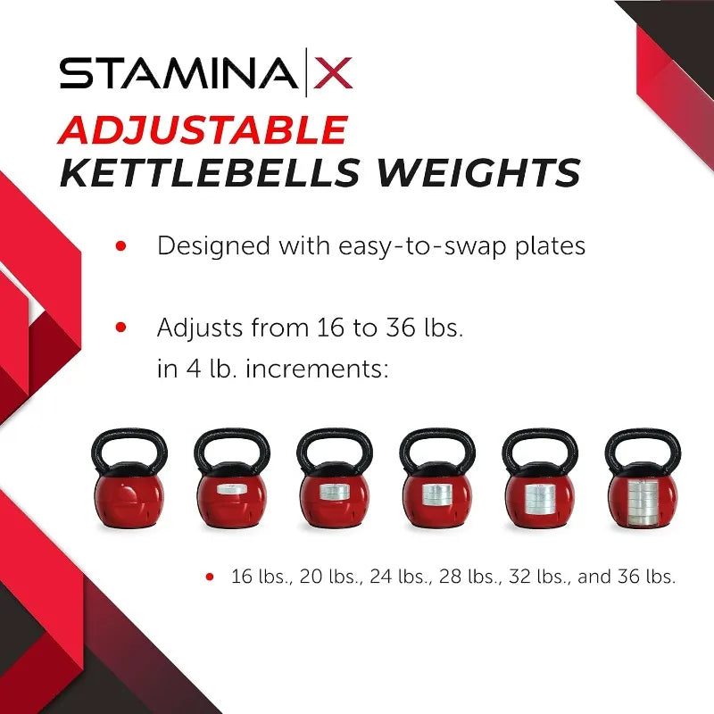 Stamina X Versa-Bell – 36 lbs Adjustable Kettlebell with Smart App