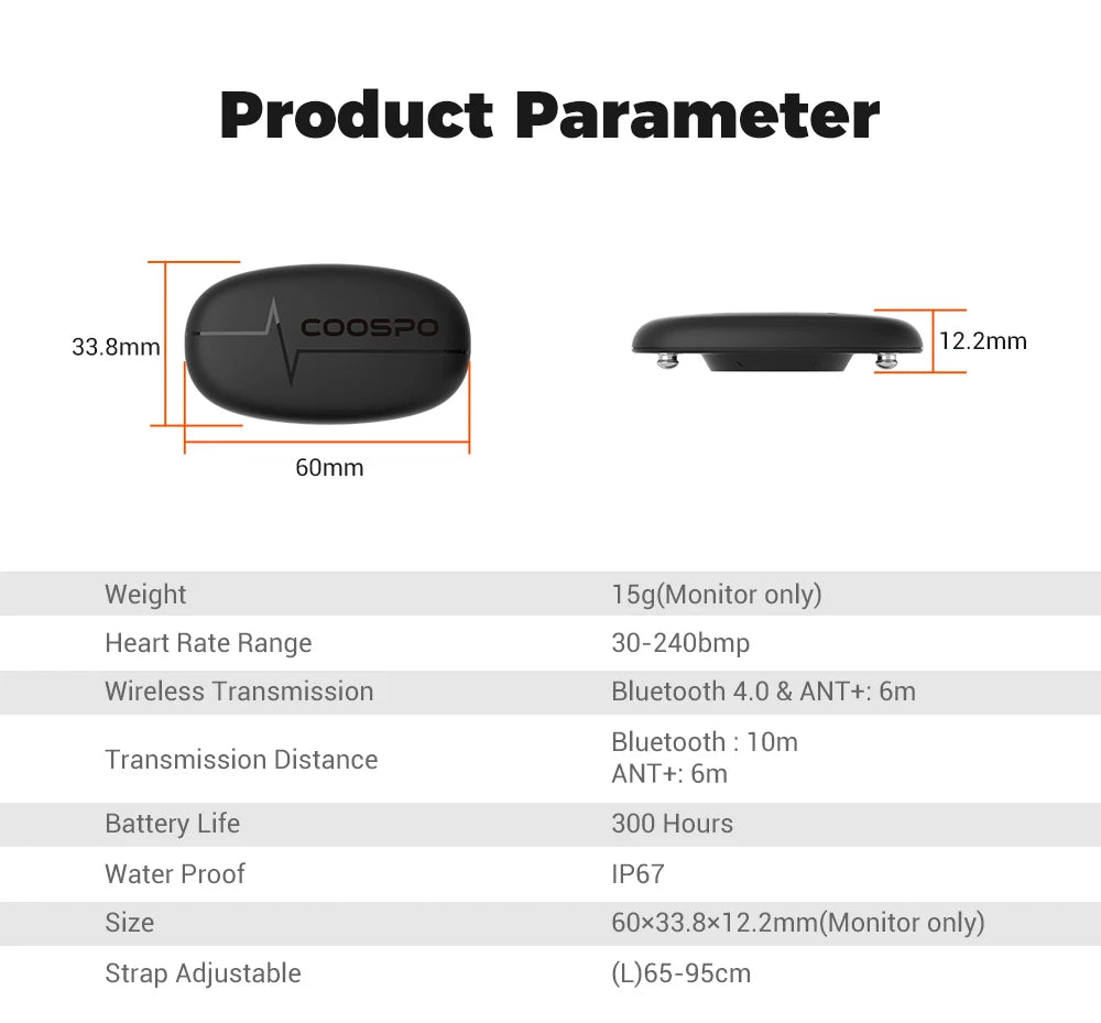 COOSPO Optical Heart Rate Monitor Bluetooth ANT+