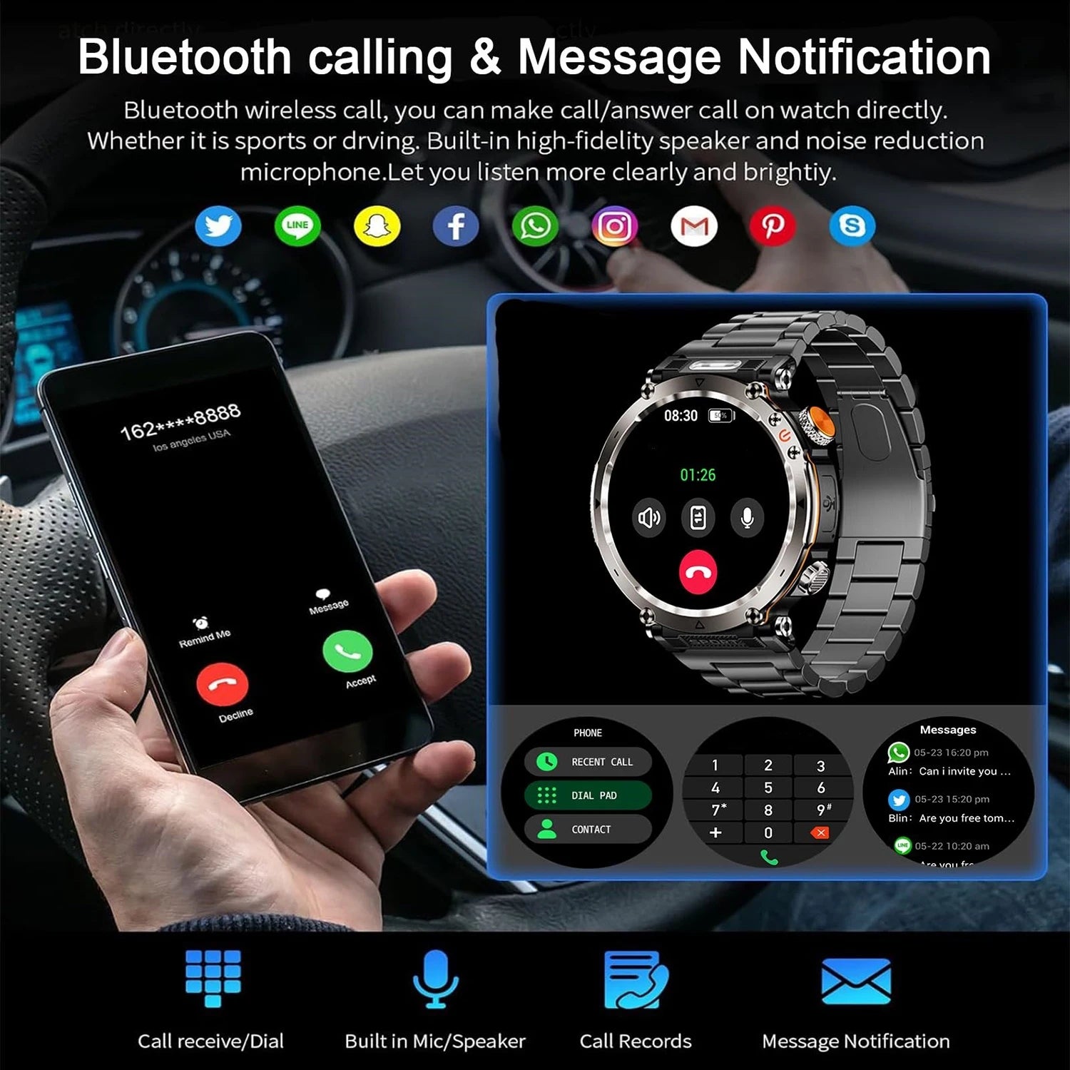 5ATM Outdoor Smartwatch GPS Compass 600mAh