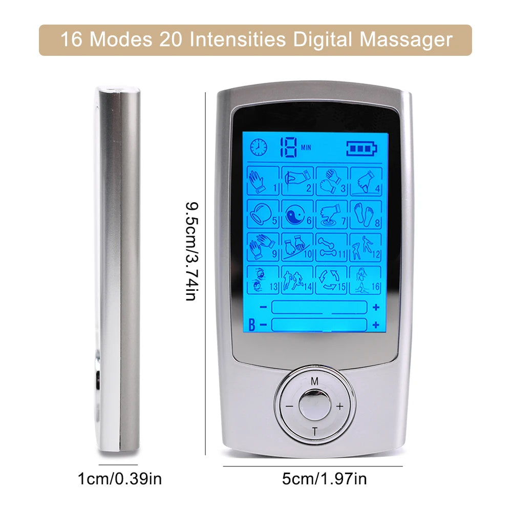 TENS & EMS Muscle Stimulator – 16-Mode Dual Channel Pulse Therapy Device