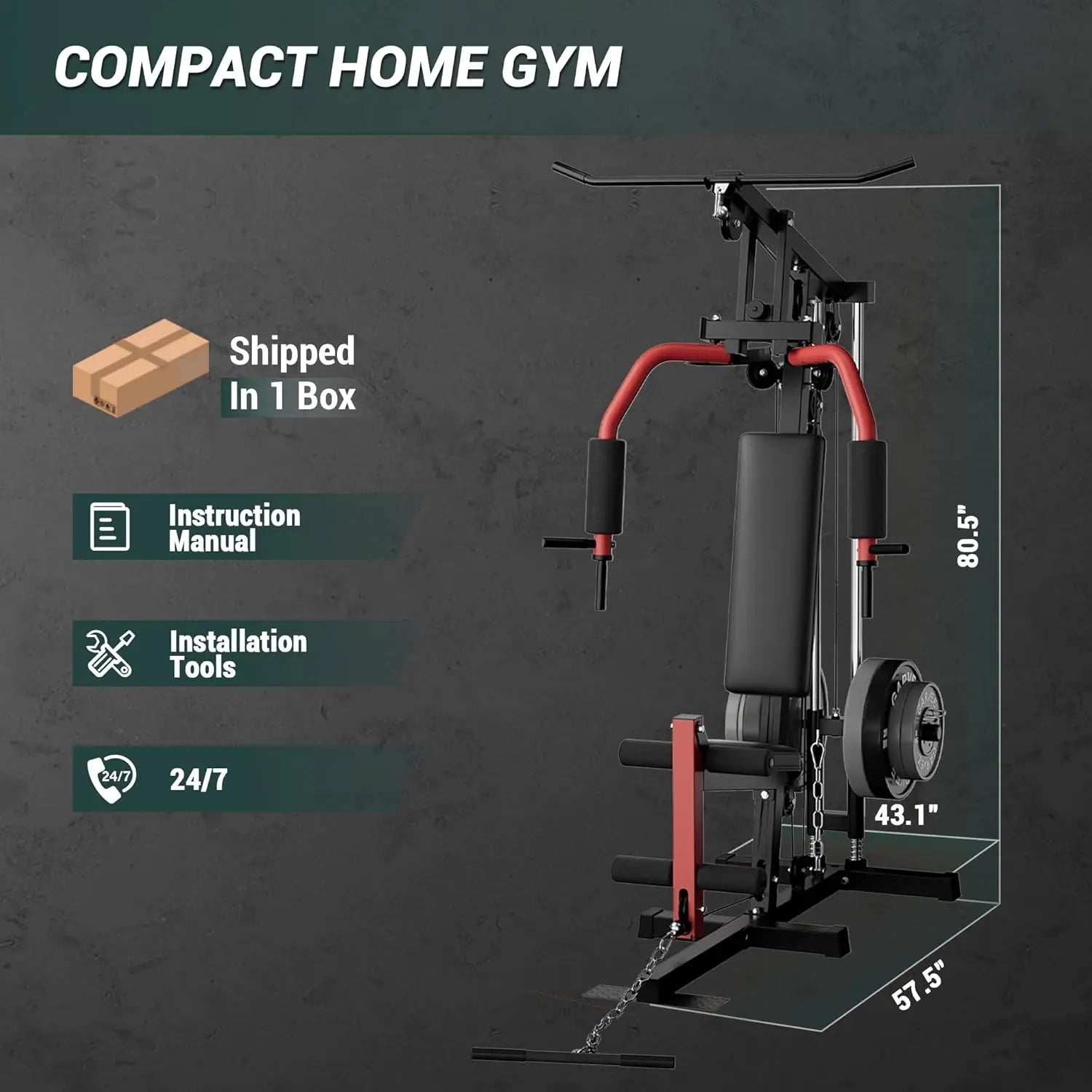 Home Gym Machine with Pulley System & Leg Press
