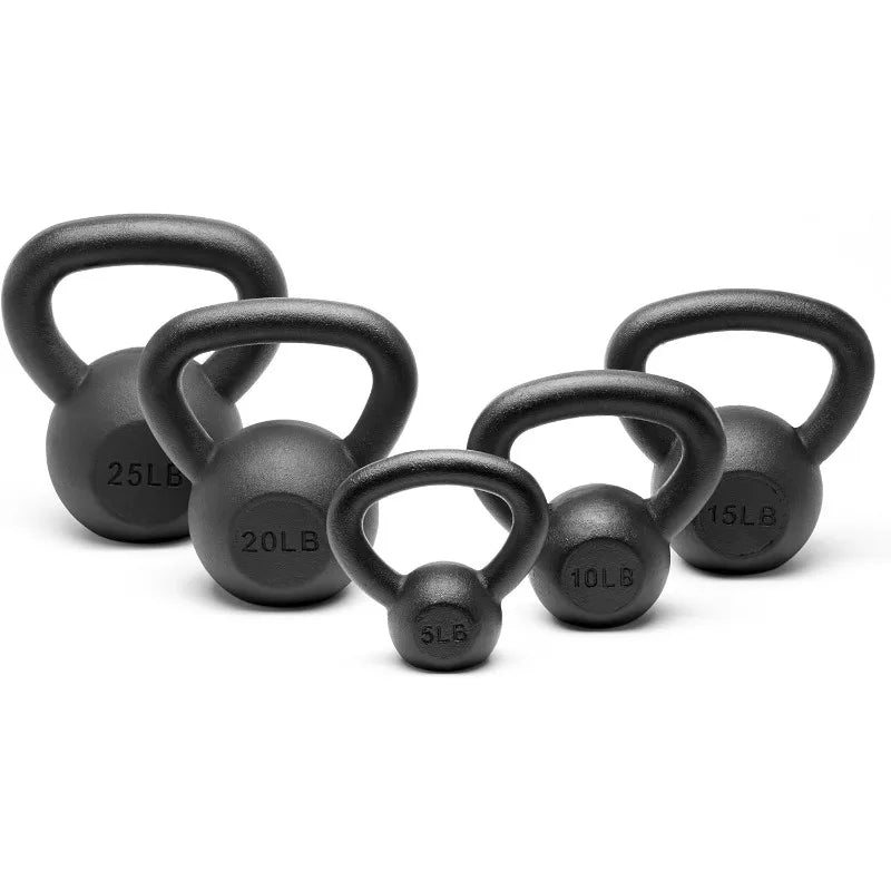 Durable powder-coated solid cast iron kettlebells in multiple weight options (5–45 lbs). Ideal for strength, conditioning, and full-body workouts at home or the gym.