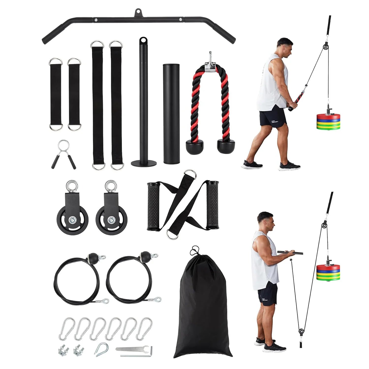 Home Gym Pulley System with Cable Attachments