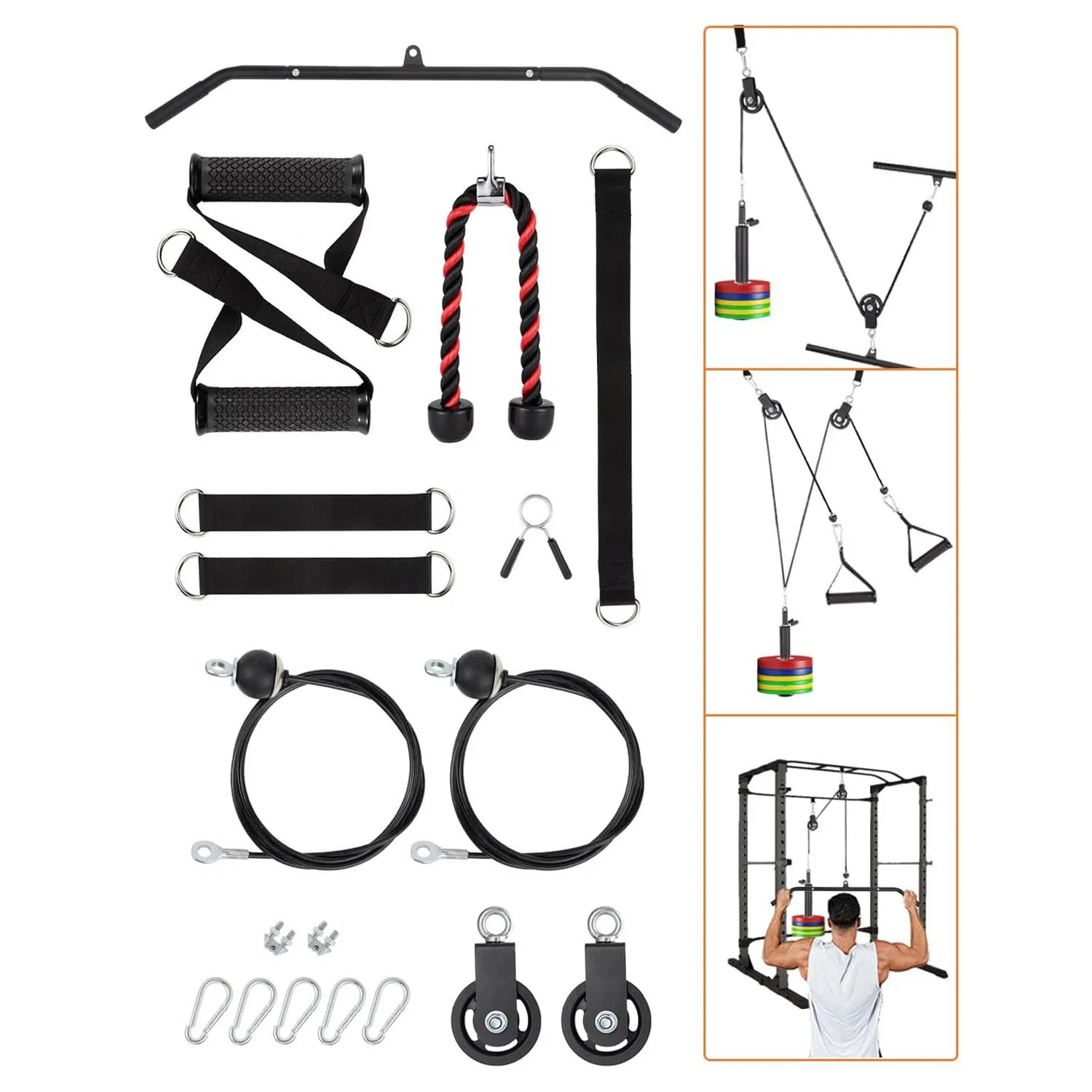 Home Gym Pulley System with Cable Attachments