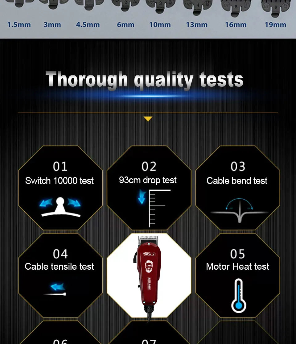 WALUX Professional Hair Clipper – 10W Powerful Trimmer with 8 Guard Combs