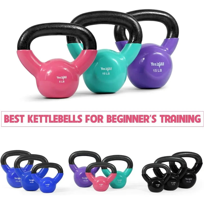 Yes4All Vinyl Coated Kettlebell Set – Full Body Workout & Strength Training