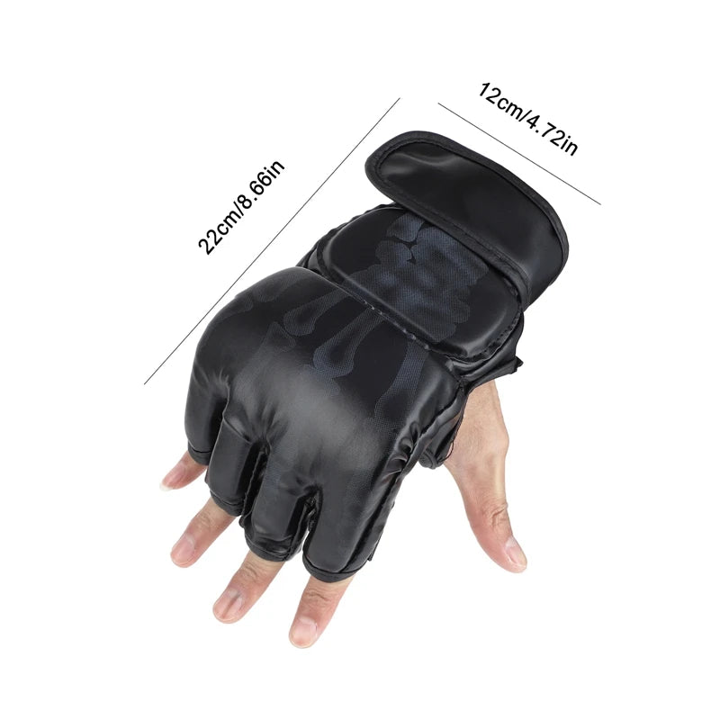 Grappling MMA Gloves – PU Leather Half Finger Boxing Gloves