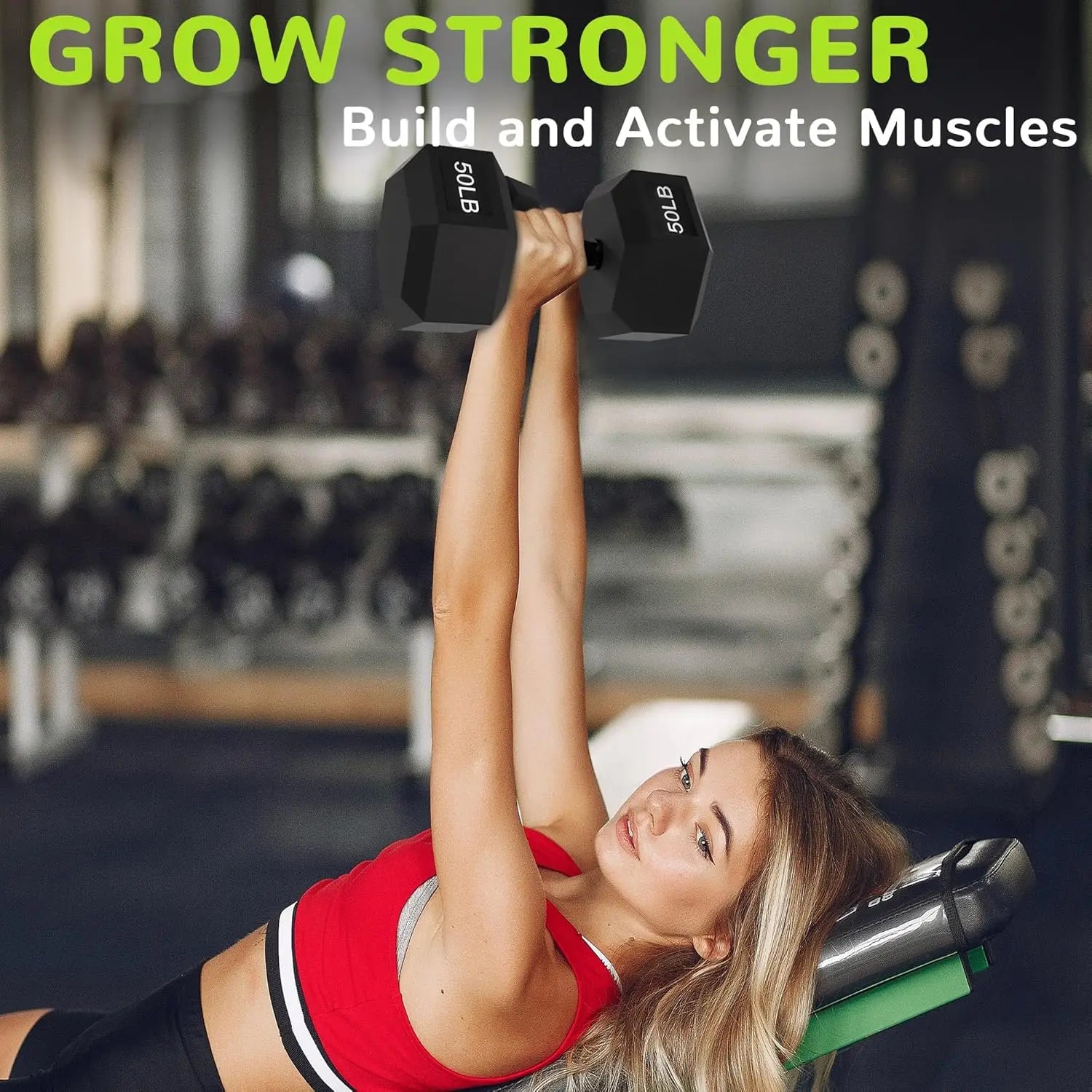 Rubber Encased Hex Dumbbell with Anti-Slip Handle