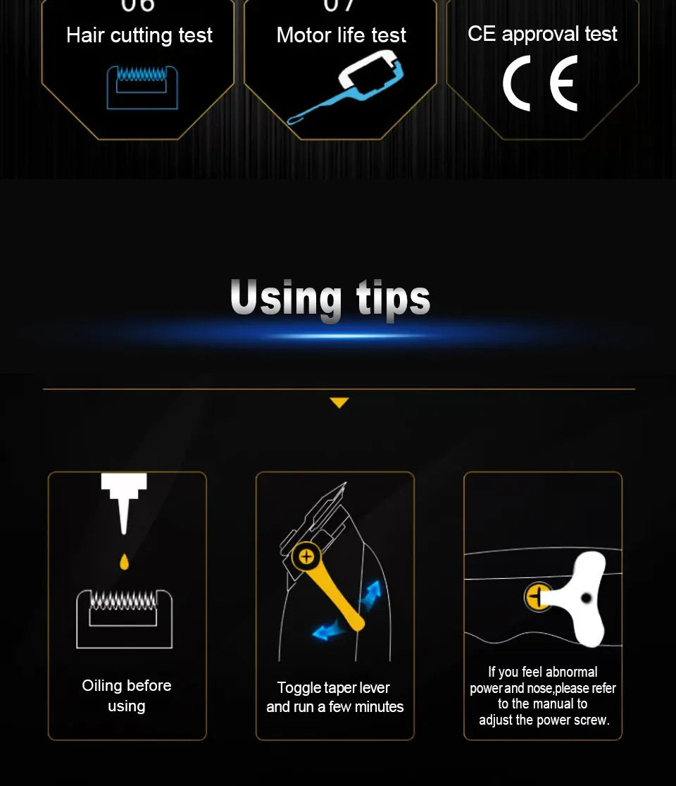 WALUX Professional Hair Clipper – 10W Powerful Trimmer with 8 Guard Combs