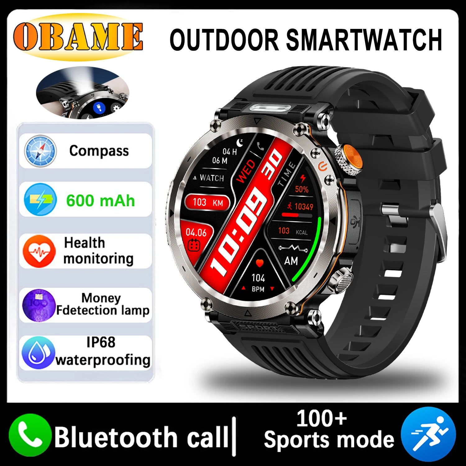 5ATM Outdoor Smartwatch GPS Compass 600mAh