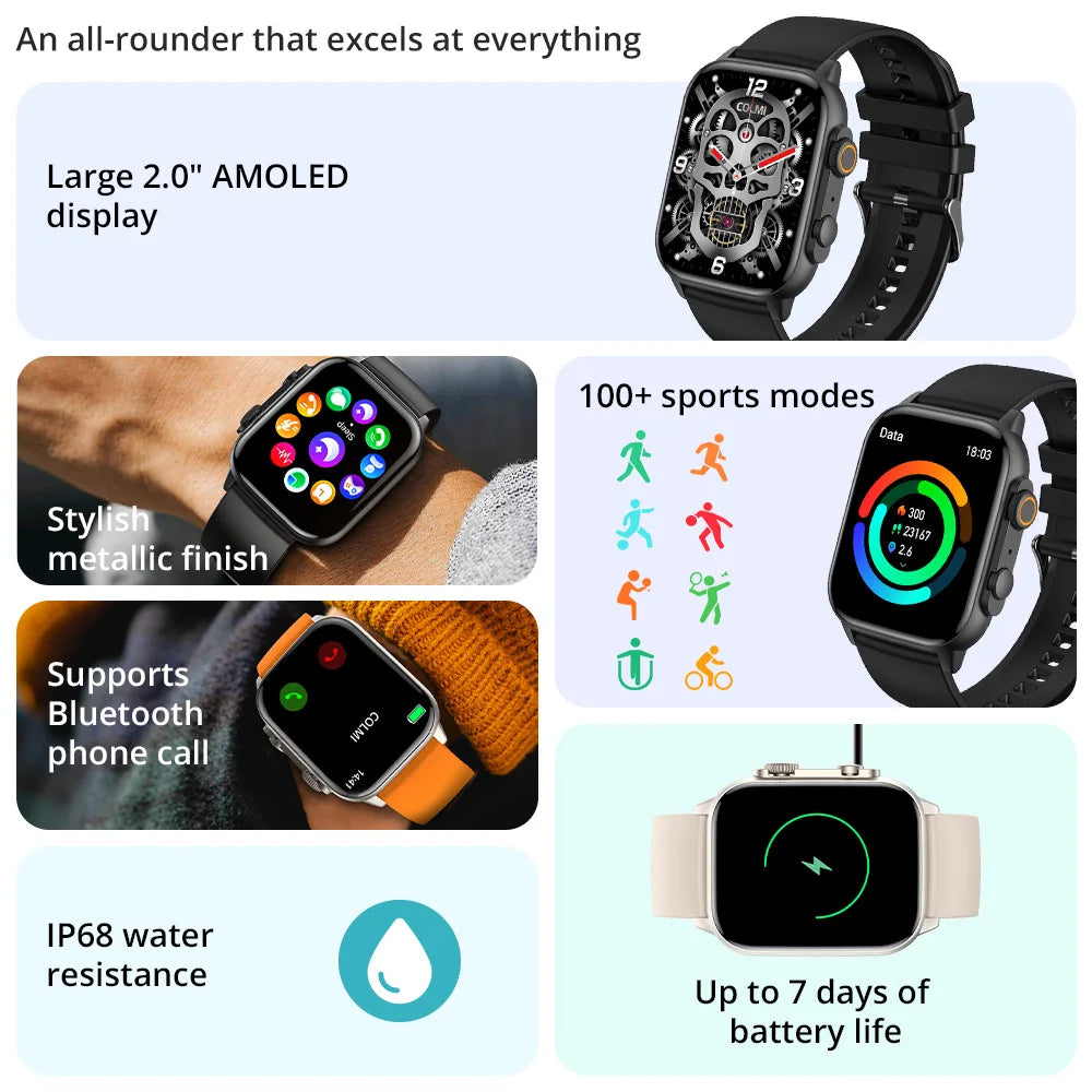 C81 Sports Smartwatch 2.0" AMOLED Bluetooth Call