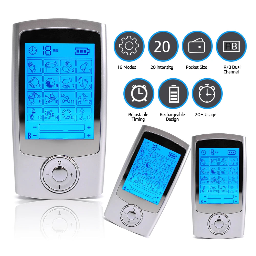 TENS & EMS Muscle Stimulator – 16-Mode Dual Channel Pulse Therapy Device