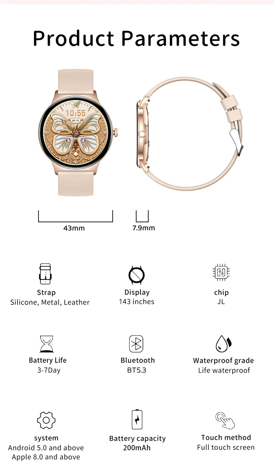 Ultra Slim AMOLED Women’s Smartwatch with BT Calling
