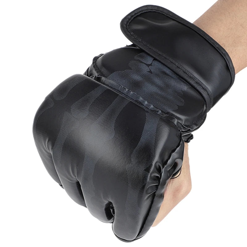 Grappling MMA Gloves – PU Leather Half Finger Boxing Gloves