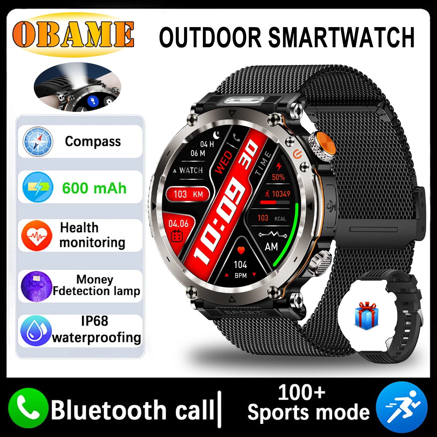 5ATM Outdoor Smartwatch GPS Compass 600mAh